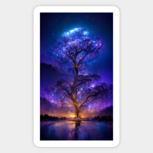 Tree of life glowing star like at night Sticker